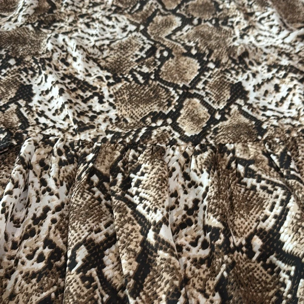 SHEIN Brown and Cream Snake-print Peplum Blouse with Mandarin Collar